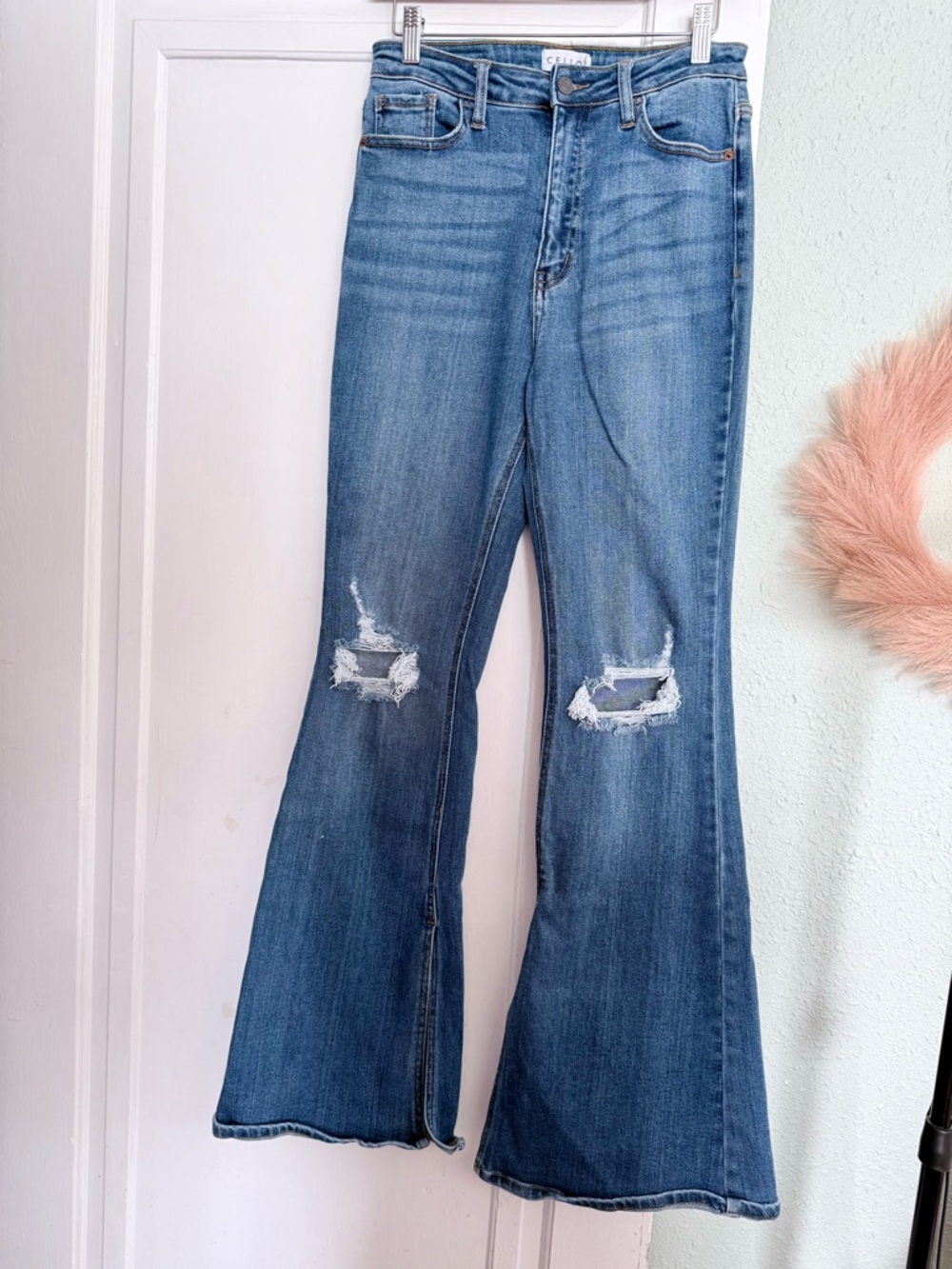 Cello Blue Distressed Flare Jeans